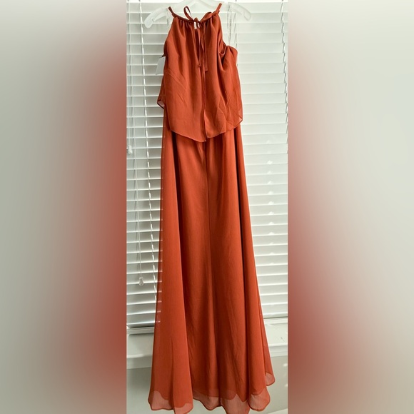 NWT David's Bridal Sienna orange high neck long chiffon dress size 10 - Picture 2 of 15